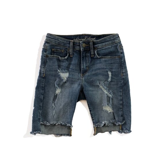Universal Thread Womens Sz 00/24R Blue High Rise Bermuda Distressed Denim Shorts - Picture 1 of 8